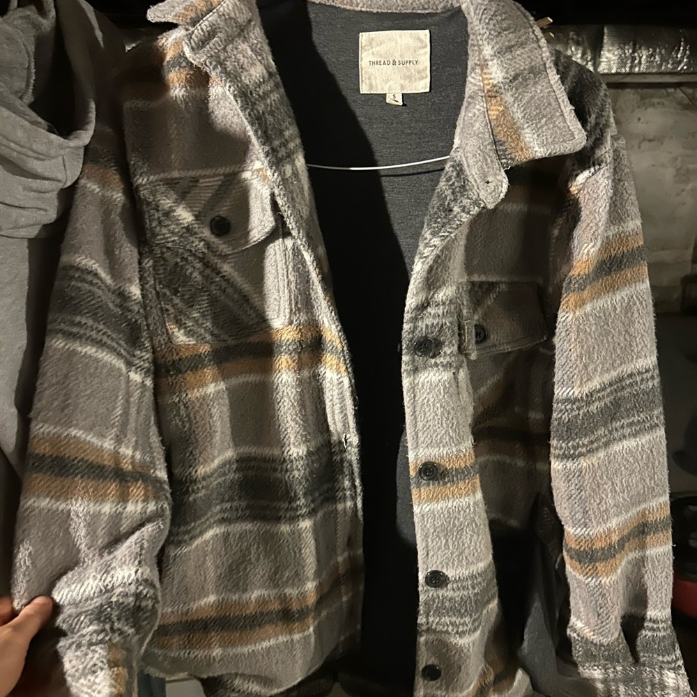 Thread & Supply Plaid Jacket in Gray and Tan-has small hole in pocket (3rd pic)